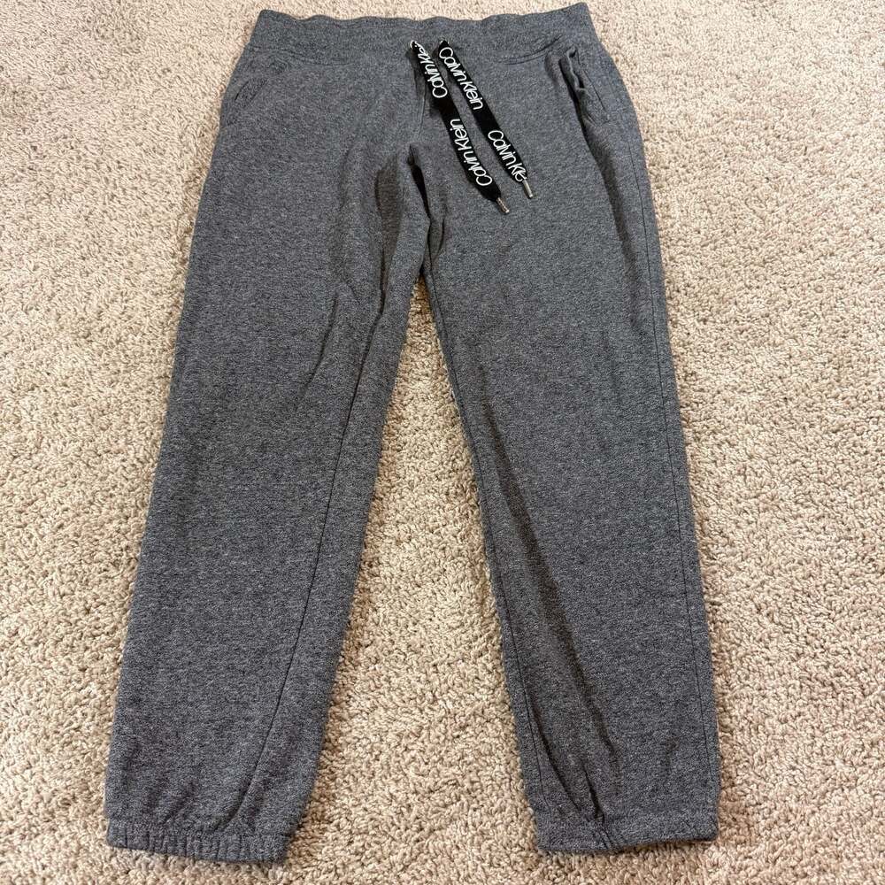 Calvin Klein Womens Gray Fleece Jogger Sweatpants Size Medium Elastic Waist